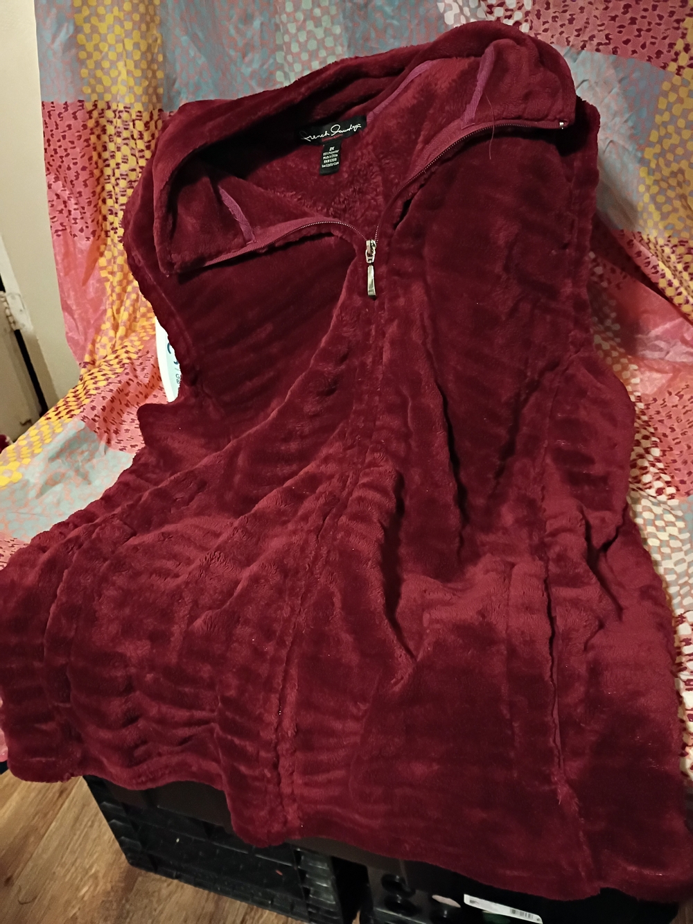 French Laundry Plush Hooded Zip Vest ,in Deep Wine.